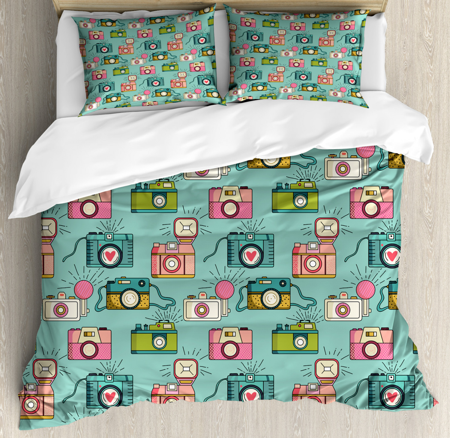 Retro Duvet Cover Set with Pillow Shams Hipster Photo Cameras Print eBay