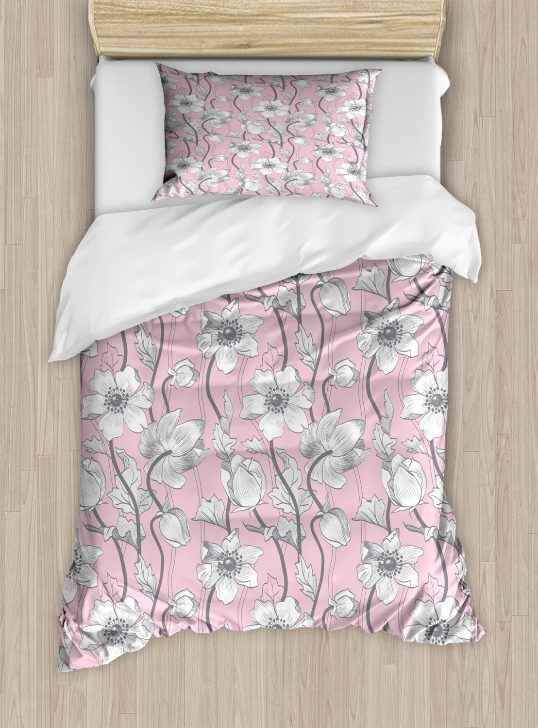 Pink and Grey Duvet Cover Set Twin Queen King Sizes with ...