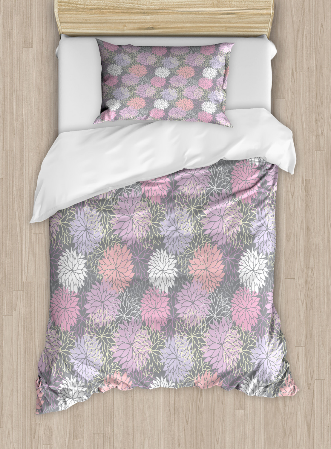 Pink and Grey Duvet Cover Set Twin Queen King Sizes with Pillow Shams
