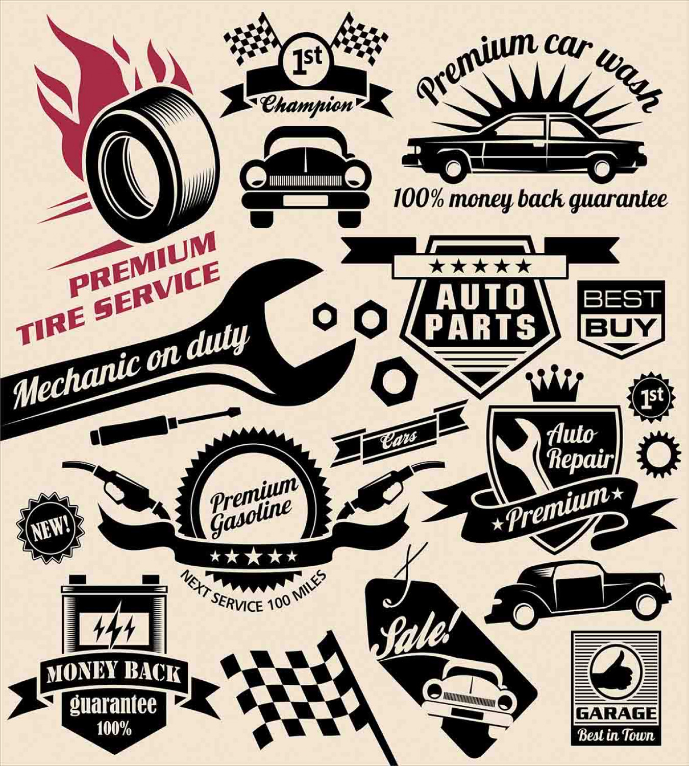Retro Duvet Cover Set with Pillow Shams Car Repair Shop Logos Print 