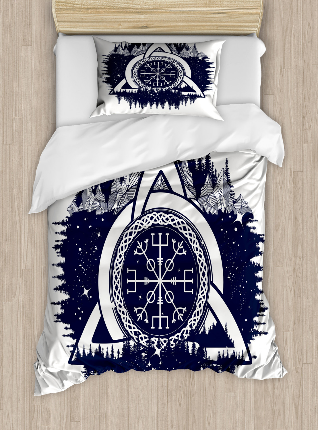 Blue And White Duvet Cover Set With Pillow Shams Celtic Knot Print
