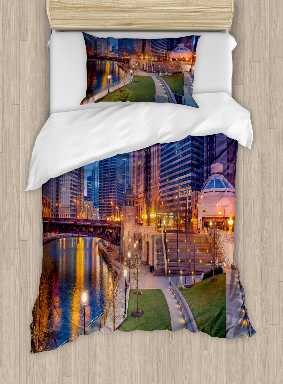 Chicago Skyline Duvet Cover Set Twin Queen King Sizes with Pillow Shams