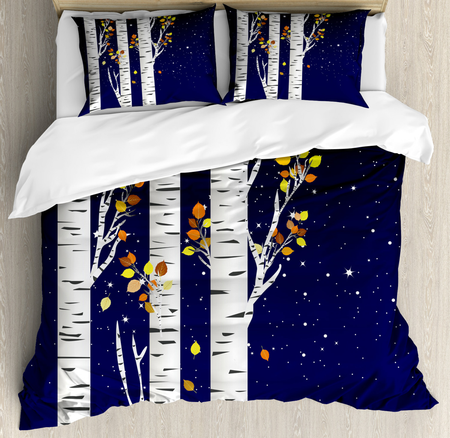 Autumn Duvet Cover Set With Pillow Shams Birch Trees With Foliage