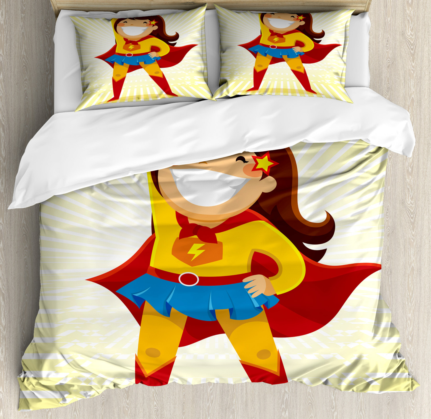 Superhero Duvet Cover Set With Pillow Shams Heroine Girl Costume