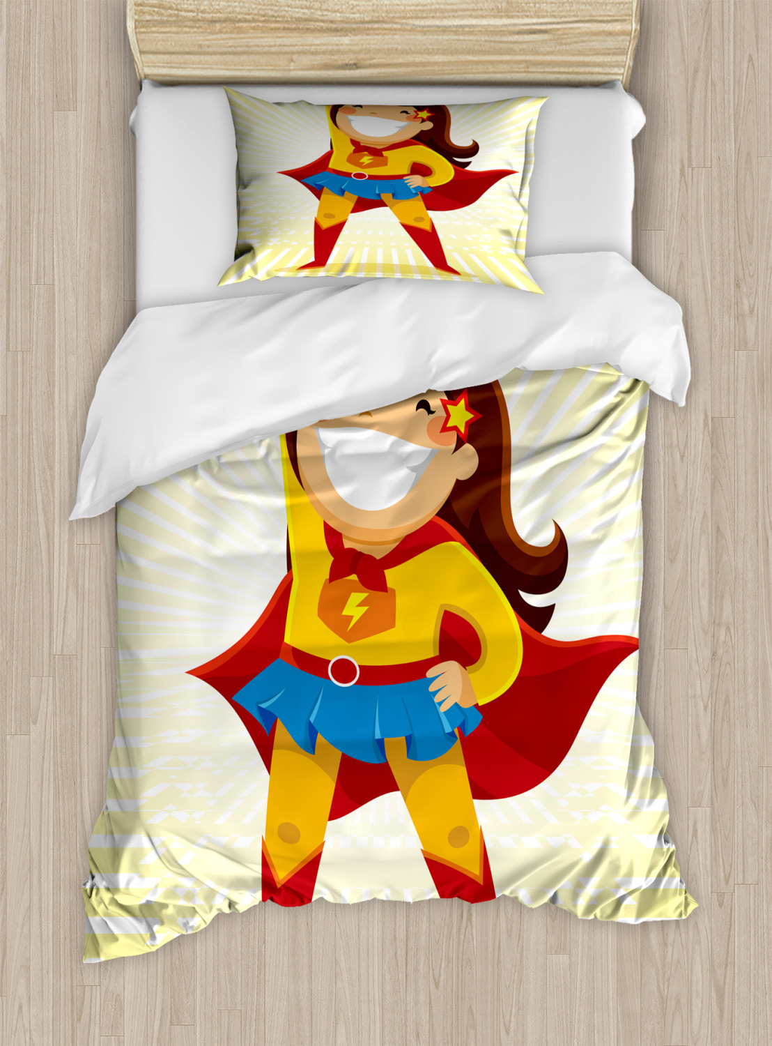 Superhero Duvet Cover Set with Pillow Shams Heroine Girl ...