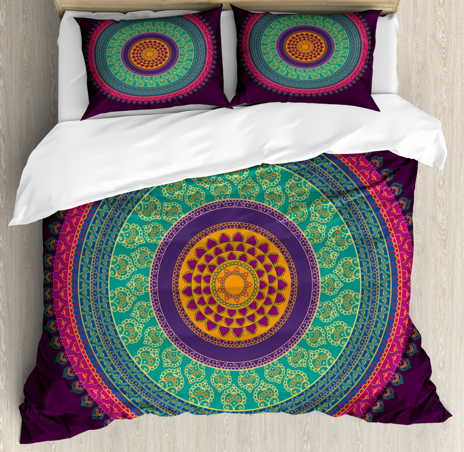 Mandala Duvet Cover Set with Pillow Shams Curls Petals Oriental Print eBay