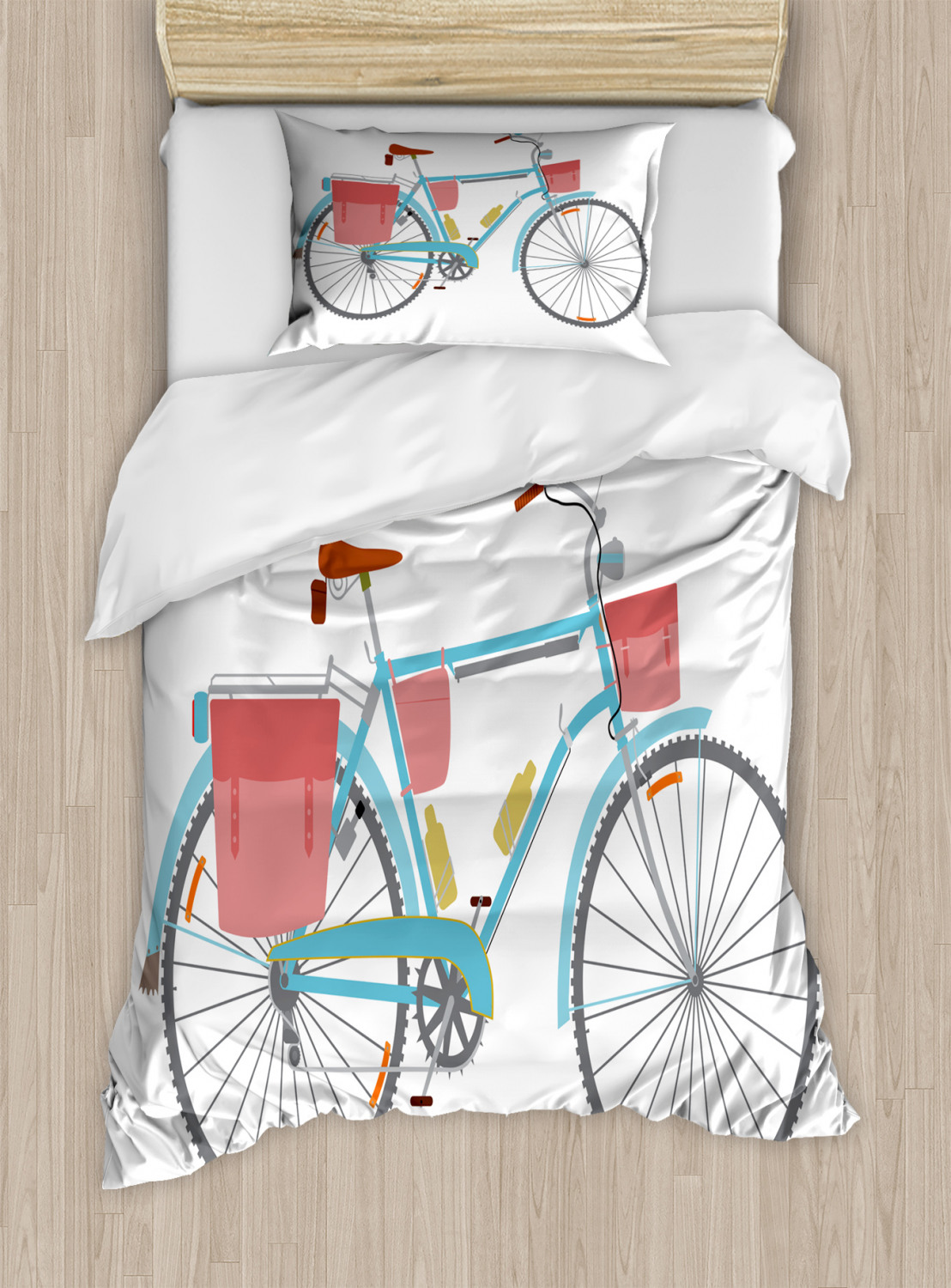 Bicycle Duvet Cover Set with Pillow Shams Classic Tour Bike Bags Print