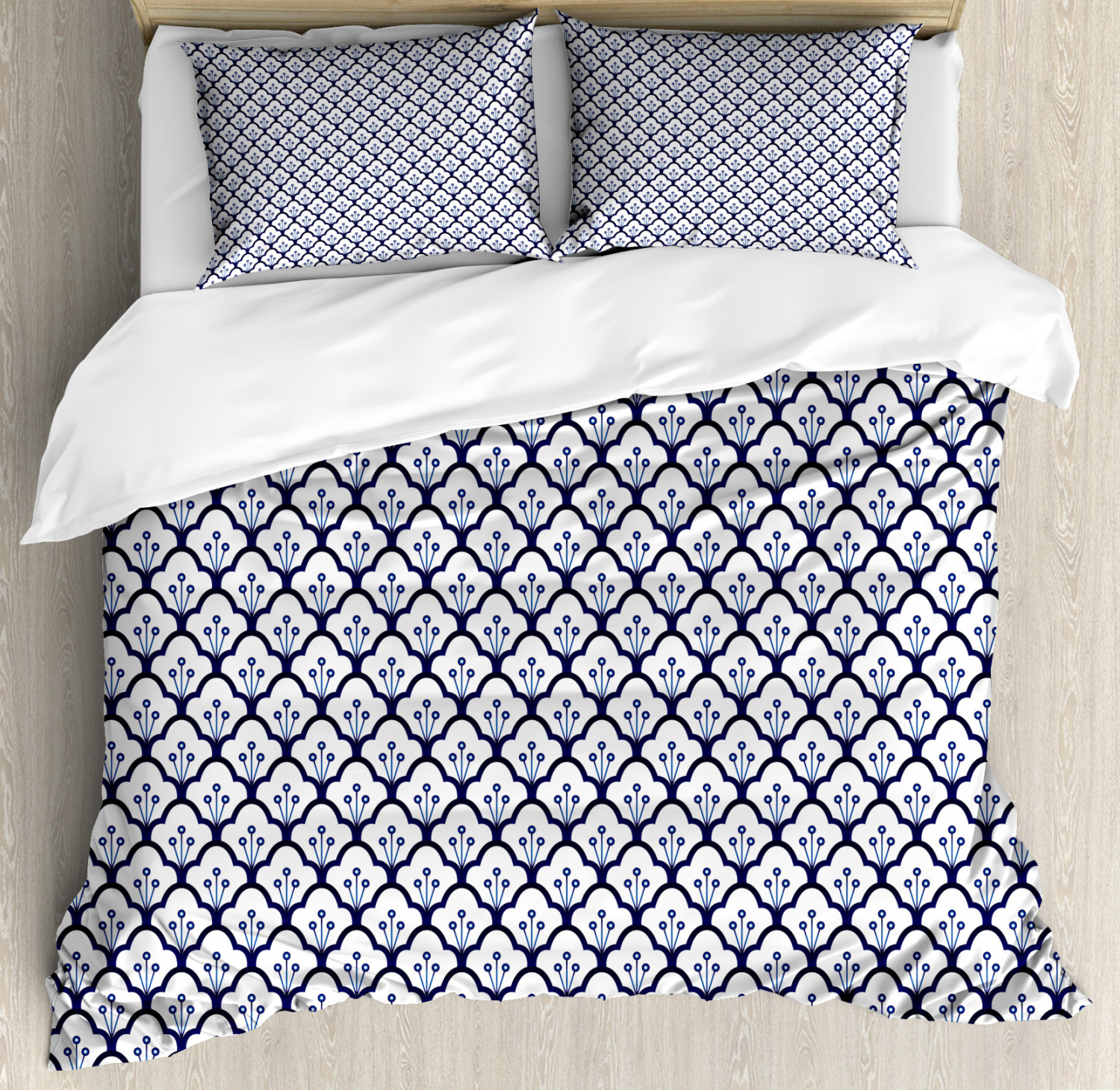 Dutch Duvet Cover Set with Pillow Shams Delftware Scales Design Print