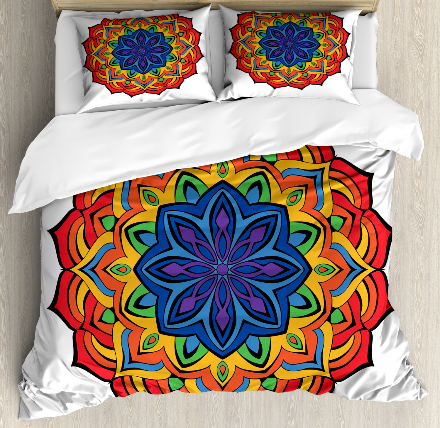 Rainbow Mandala Duvet Cover Set Twin Queen King Sizes with Pillow Shams