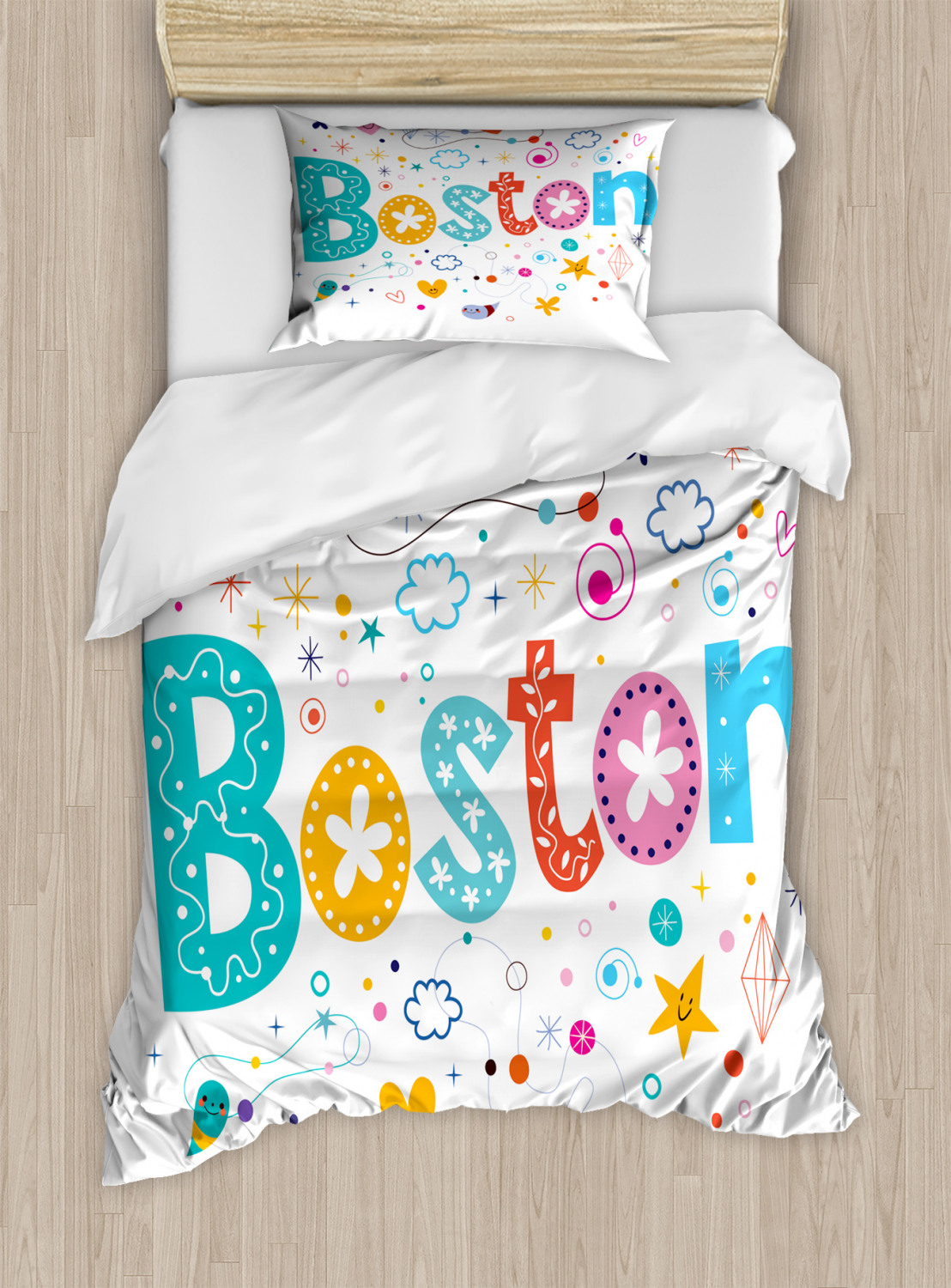 Boston Duvet Cover Set Twin Queen King Sizes with Pillow Shams Bedding