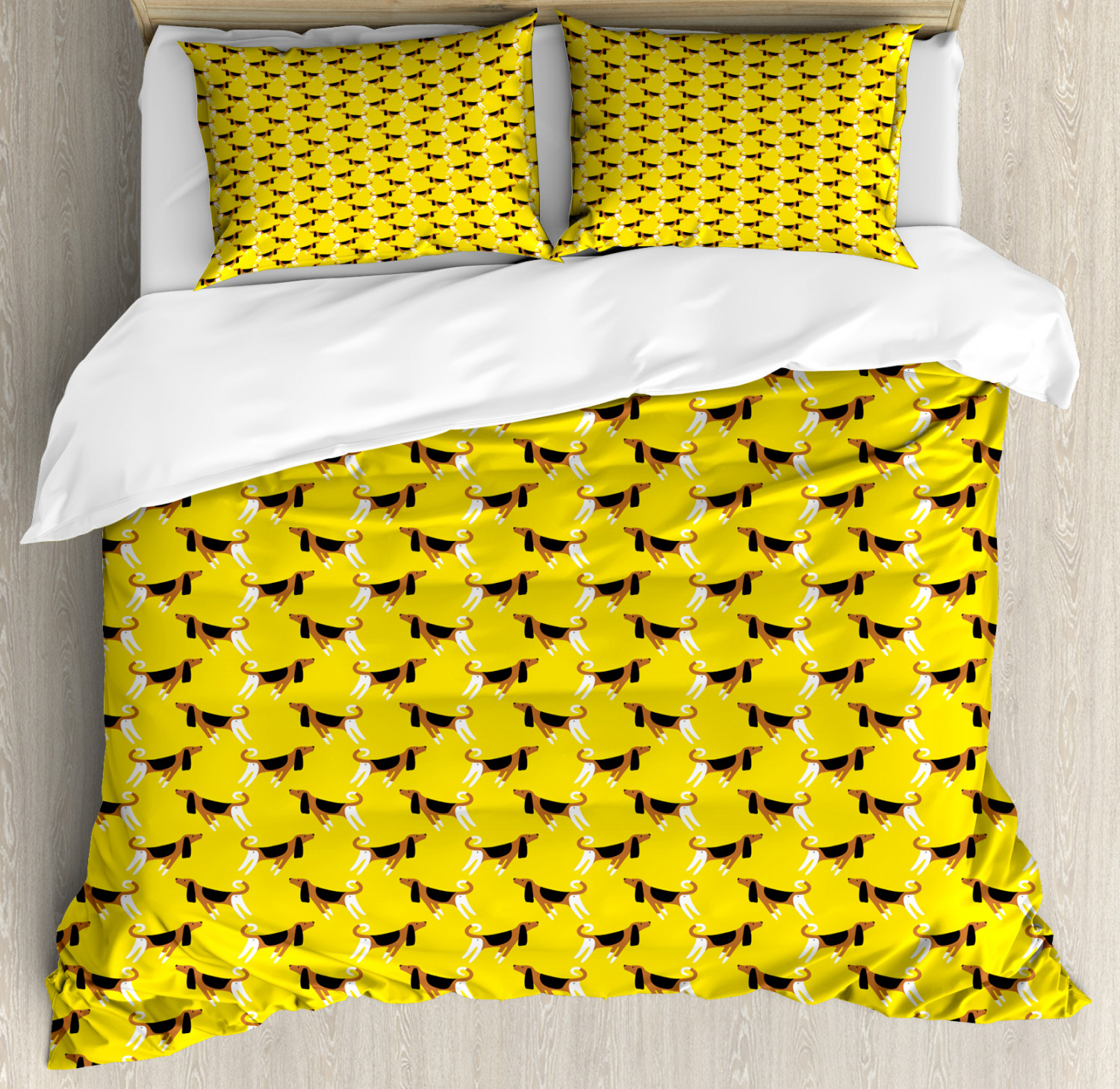 Hunde Bettwäsche Set Fun Pet Charaktere auf Gelb