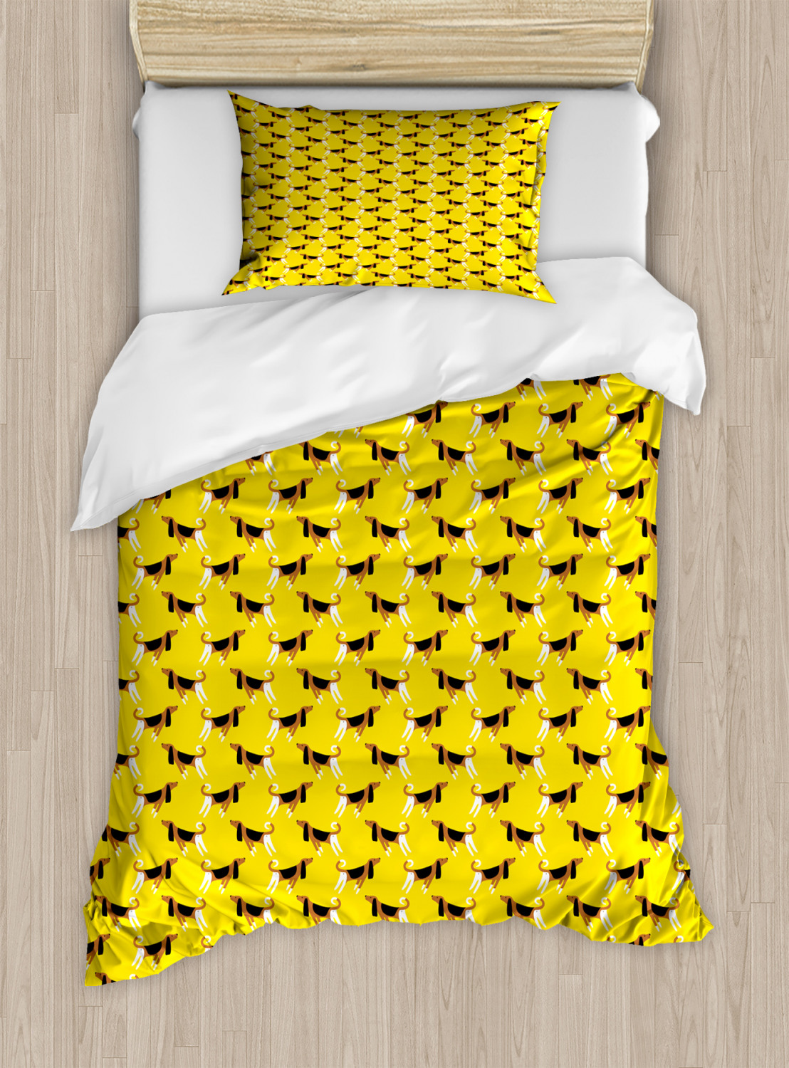 Hunde Bettwäsche Set Fun Pet Charaktere auf Gelb