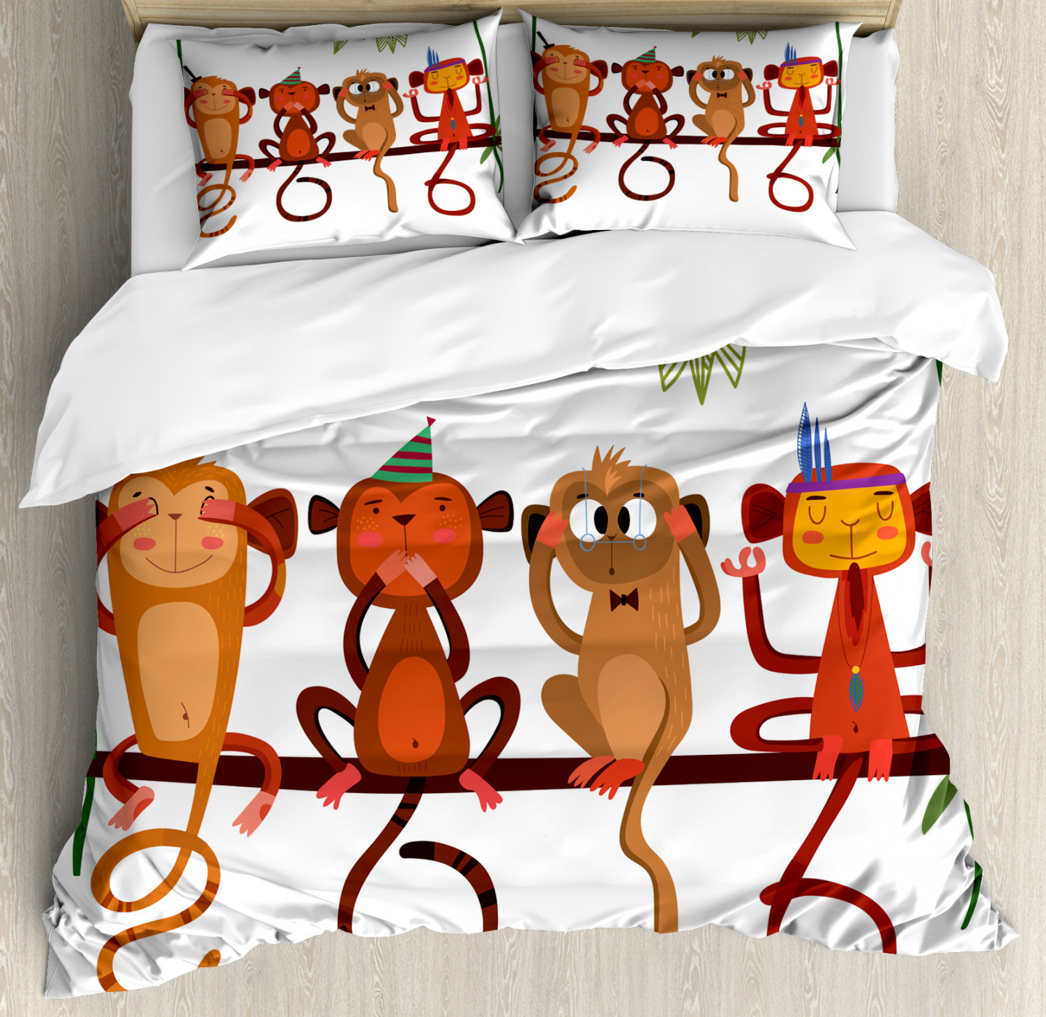 Monkey Duvet Cover Set with Pillow Shams Animals Sitting Branch Print ...