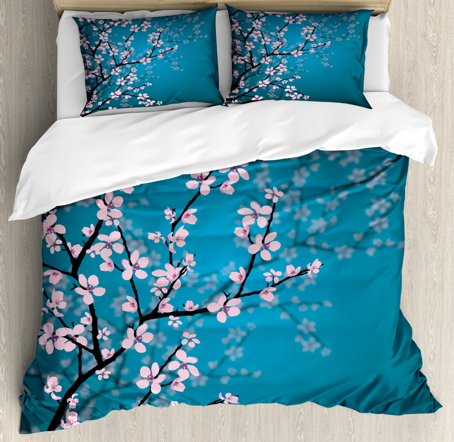 Japan Sakura Flowers Print Details about   Grunge Quilted Coverlet & Pillow Shams Set 