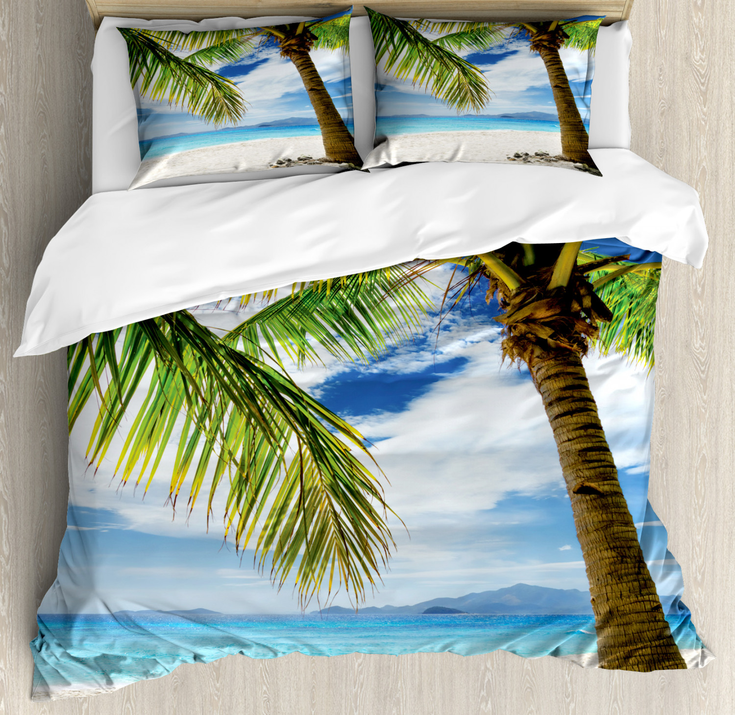 Tree Duvet Cover Set with Pillow Shams Sandy Beach Sunny Print