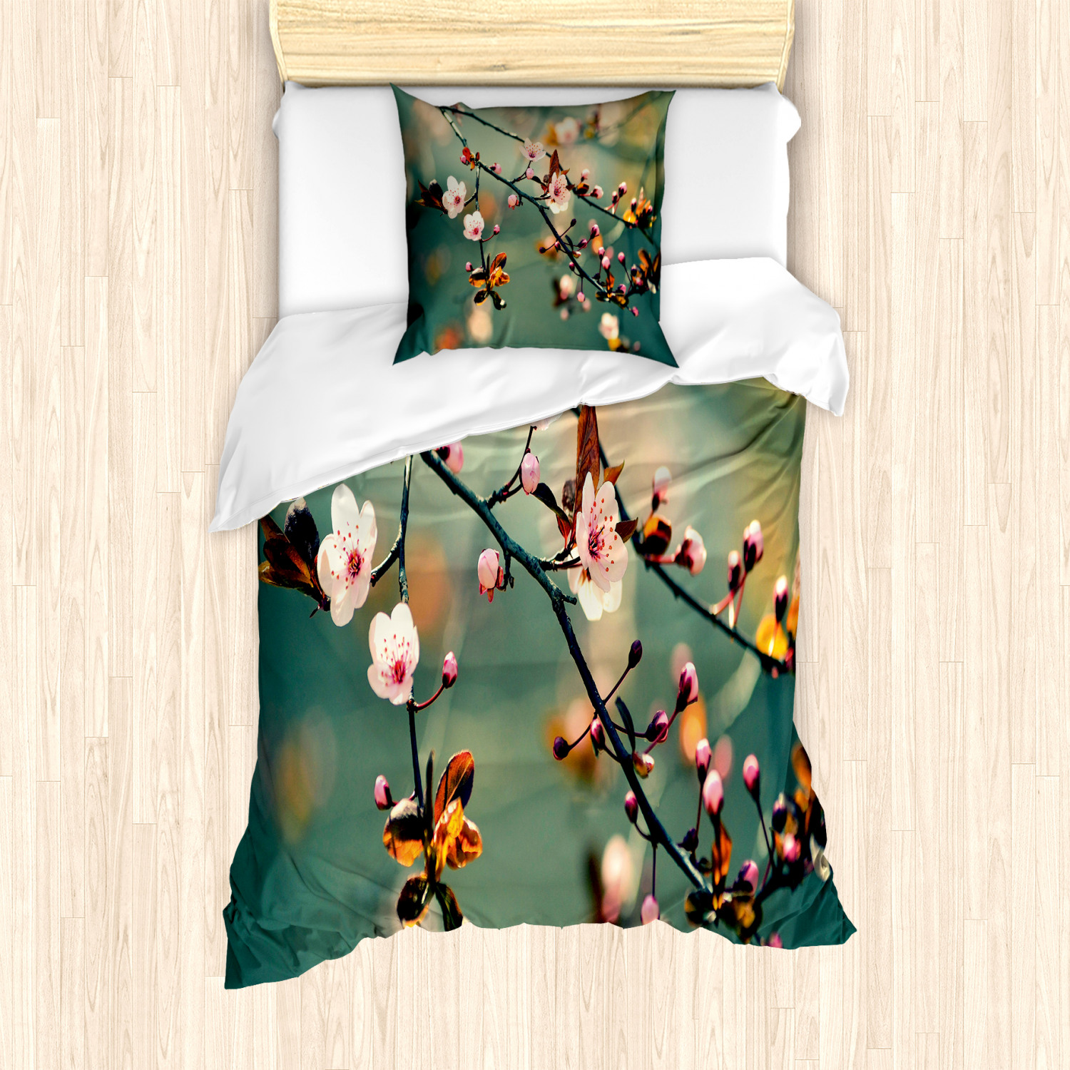 japanisch Bettwäsche Set Kirschbäume im FrühjahrWeicher Microfaserstoff 
