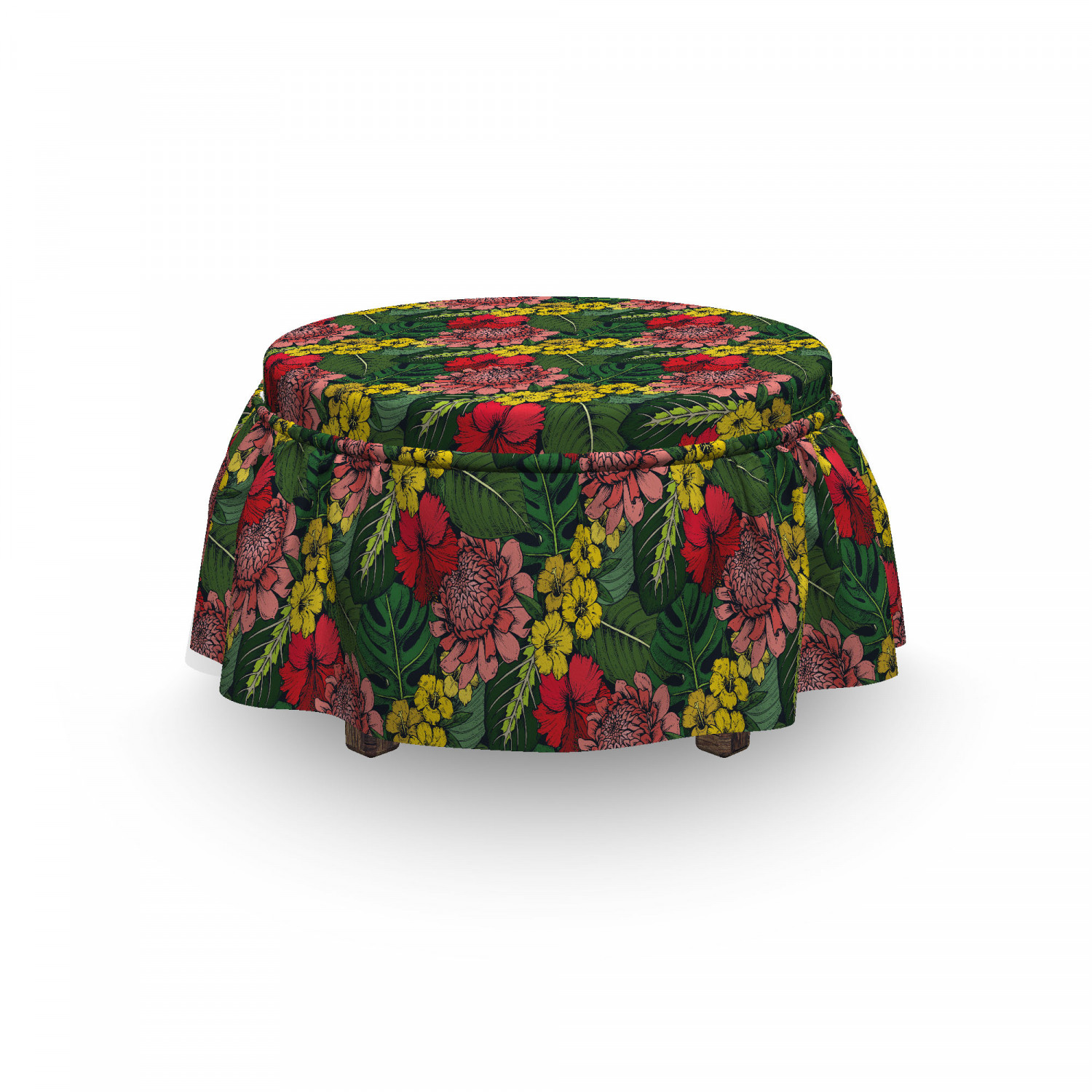 Ambesonne Tropical Summer Ottoman Cover 2 Piece Slipcover Set and Ruffle Skirt - Picture 119 of 204