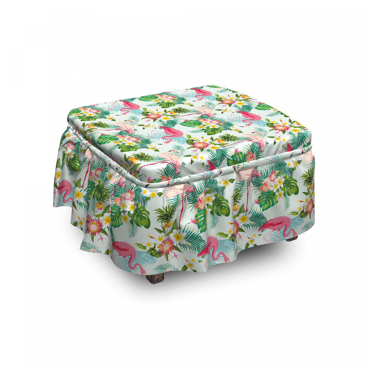 Ambesonne Flamingo Ottoman Cover 2 Piece Slipcover Set and Ruffle Skirt - Picture 89 of 236