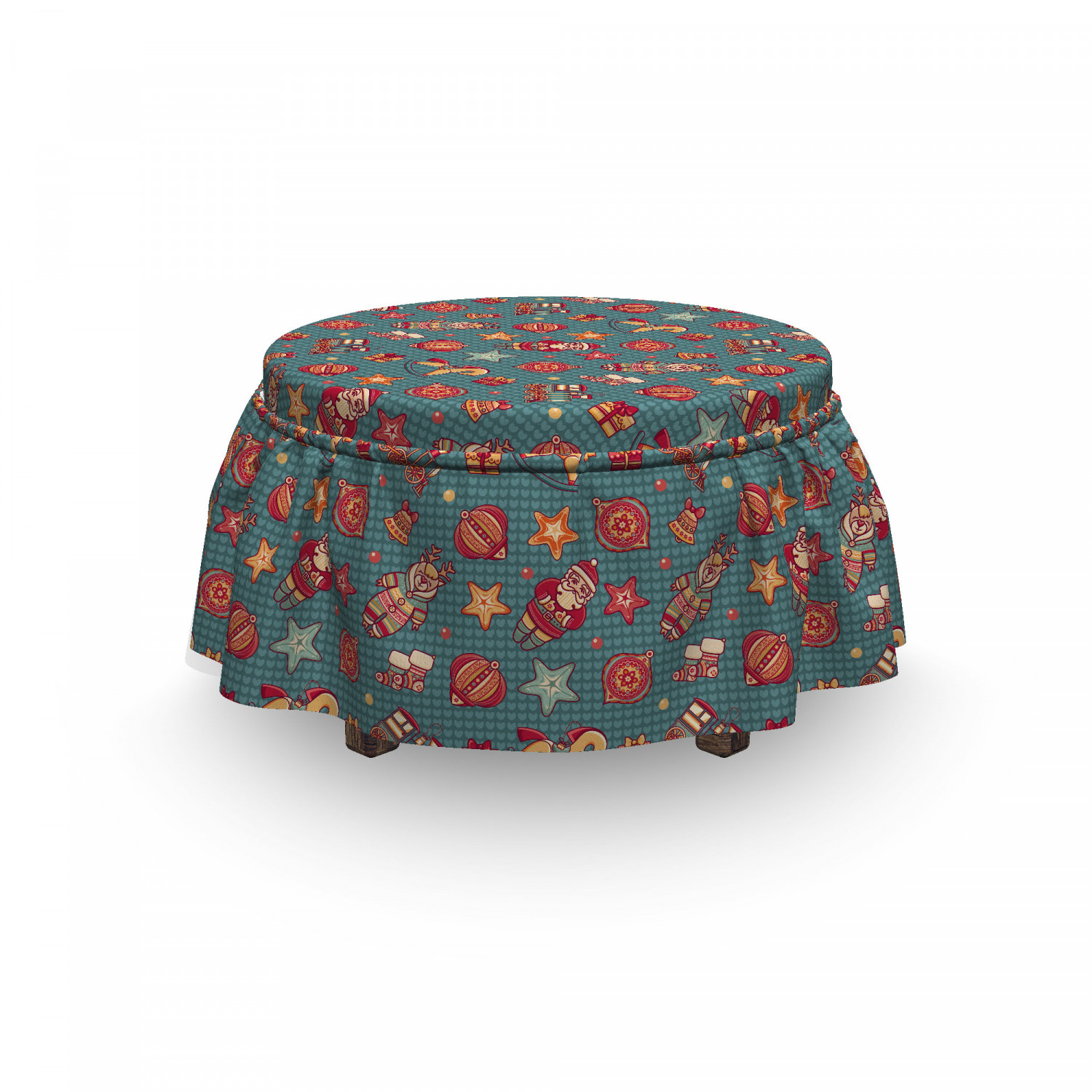 Ambesonne Christmas Print Ottoman Cover 2 Piece Slipcover Set and Ruffle Skirt - Picture 115 of 244