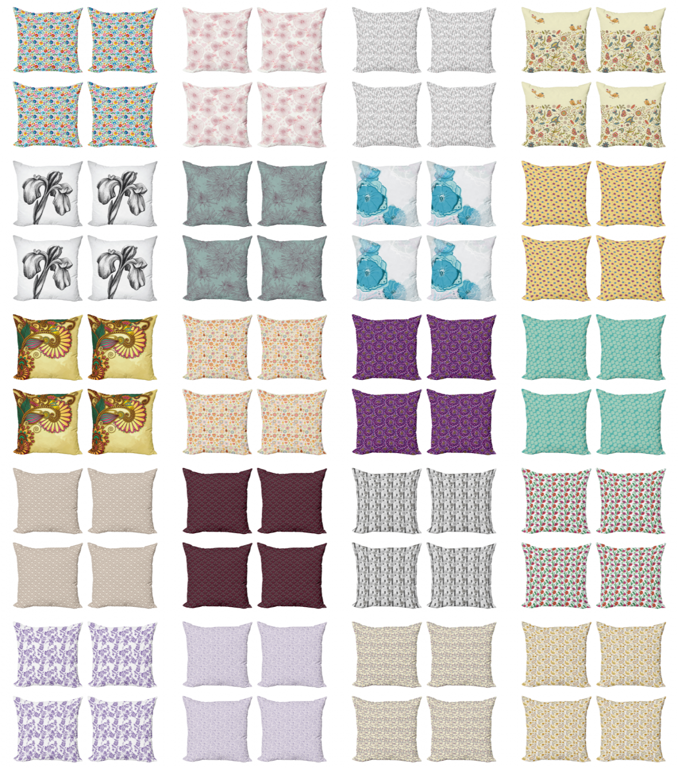 Ambesonne-Floral-Drawings-Cushion-Cover-Set-of-4-for-Couch-and-Bed-in-4-Sizes