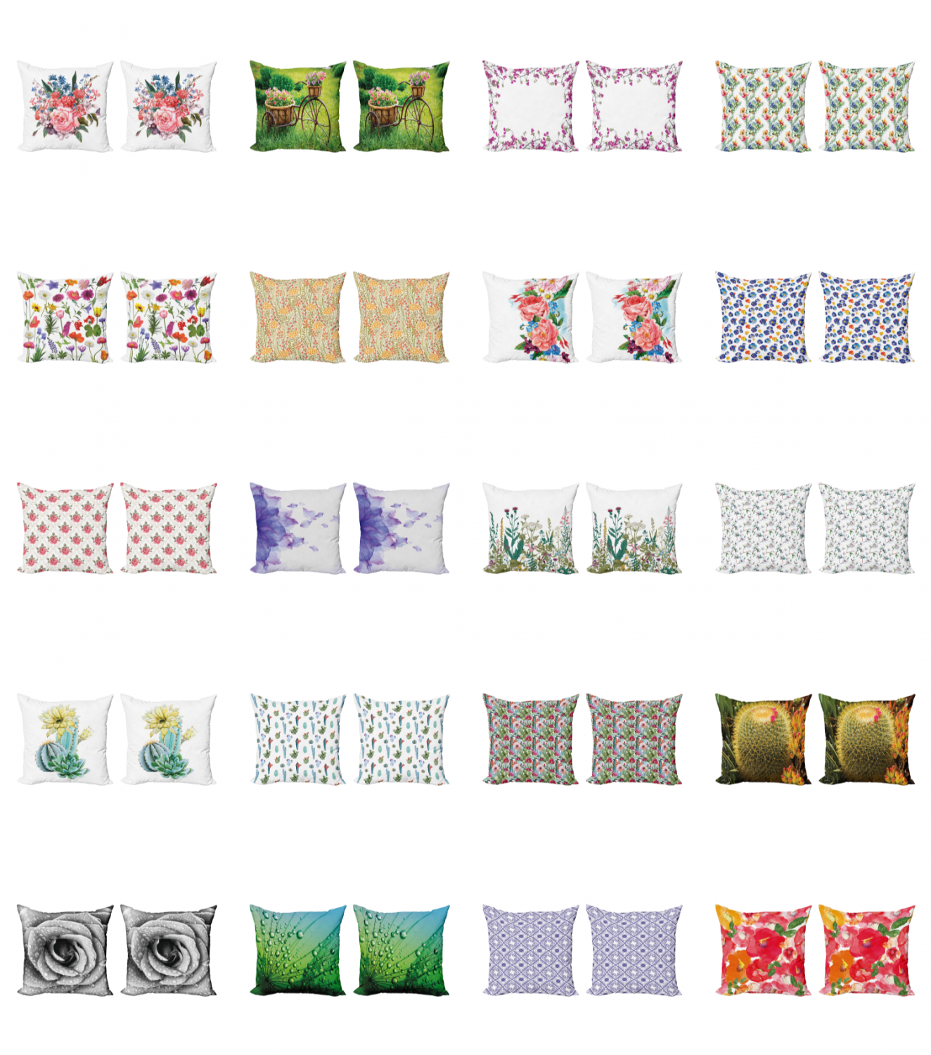 Ambesonne Flower Art Cushion Cover Set of 2 for Couch and Bed in 4 Sizes