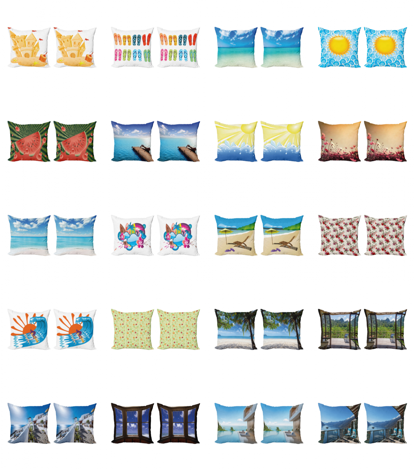 Ambesonne Summer Theme Cushion Cover Set of 2 for Couch and Bed in 4 Sizes