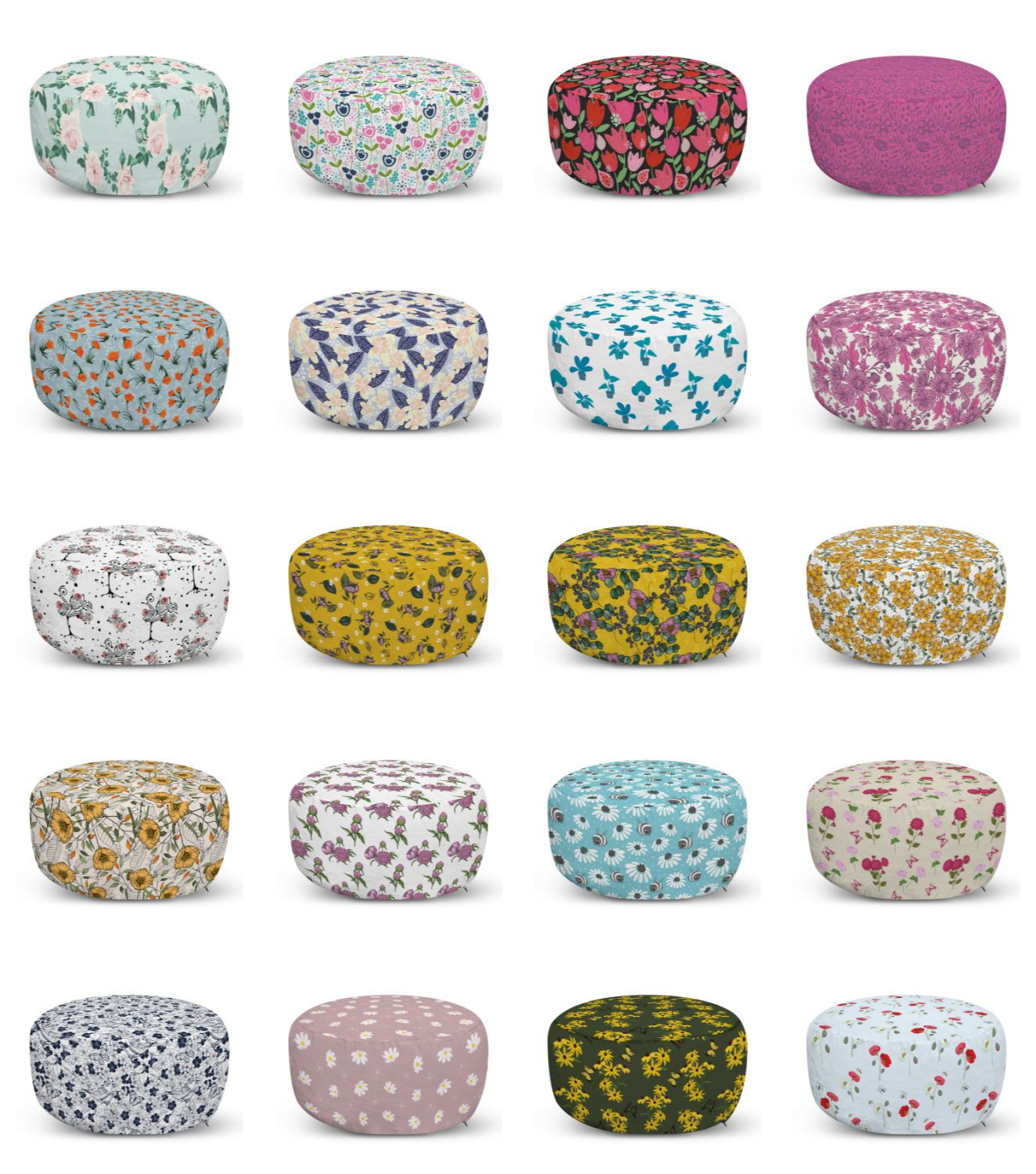 Ambesonne Floral Leaves Ottoman Pouf Decor Soft Foot Rest & Removable Cover - Picture 1 of 200