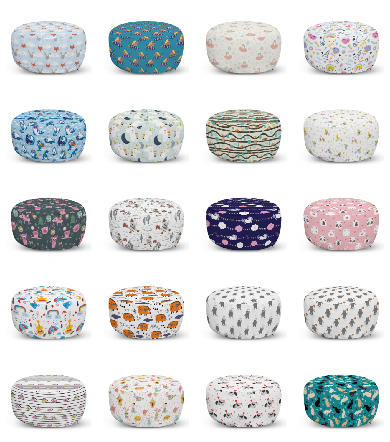 ambesonne cartoon art ottoman pouf decor soft foot rest & removable cover
