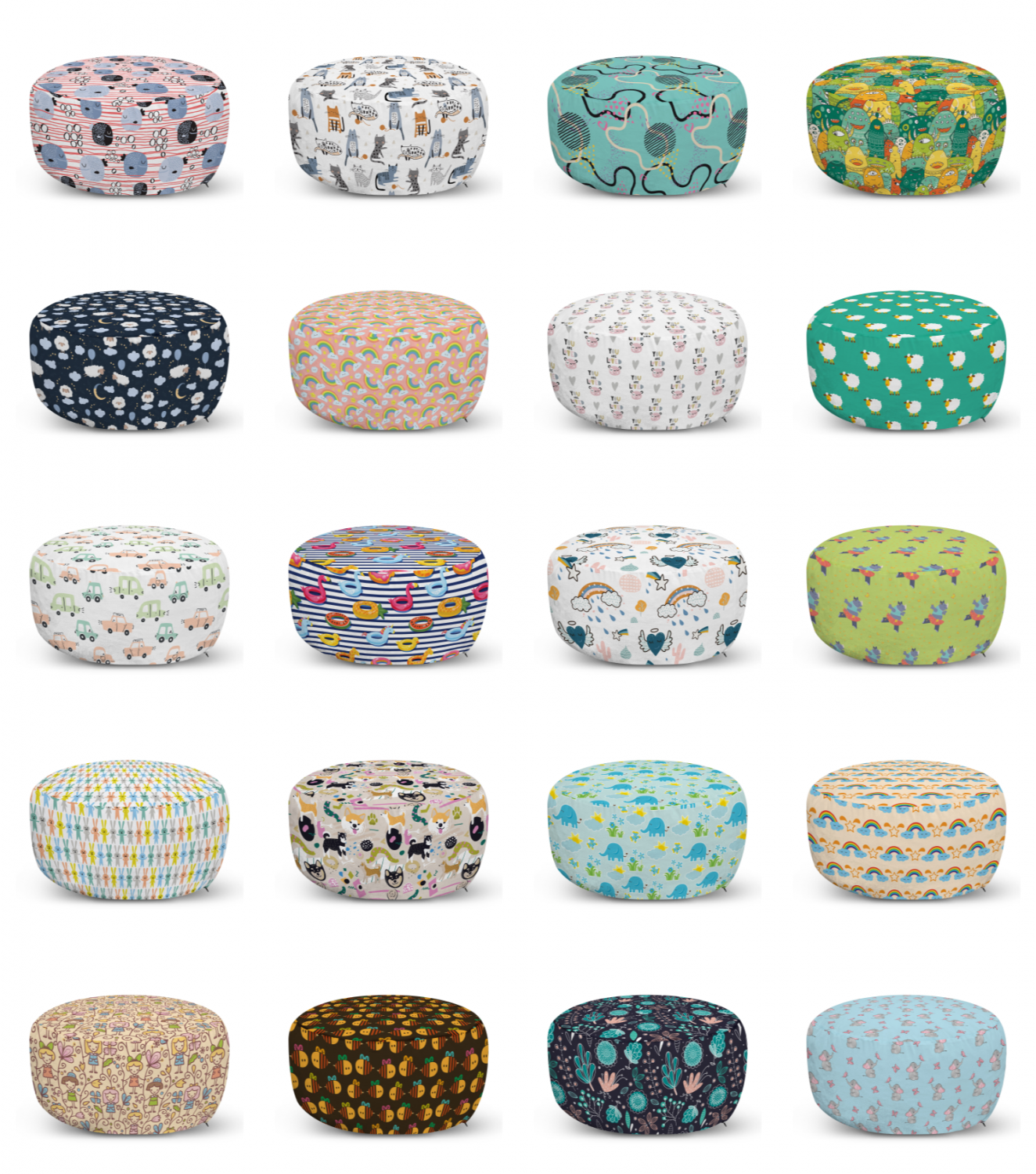 ambesonne cartoon theme ottoman pouf decor soft foot rest & removable cover