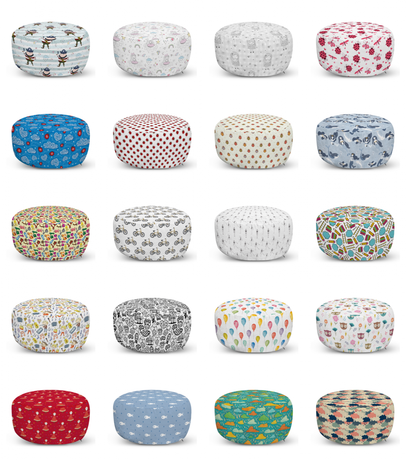 ambesonne cartoon nursery ottoman pouf decor soft foot rest & removable cover