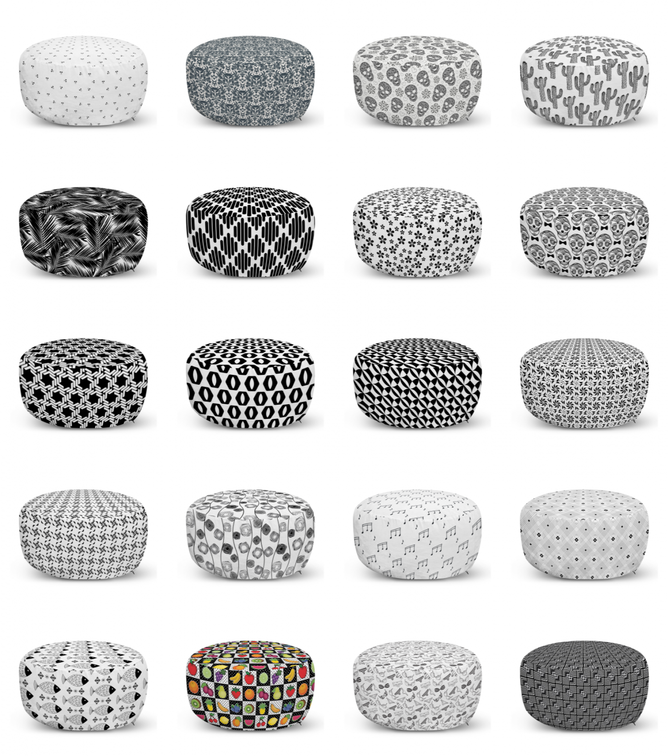 ambesonne black and white ottoman pouf decor soft foot rest & removable cover