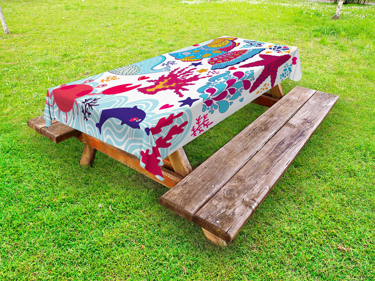 Ocean Fauna Outdoor Picnic Tablecloth in 3 Sizes Washable Waterproof - Picture 11 of 44