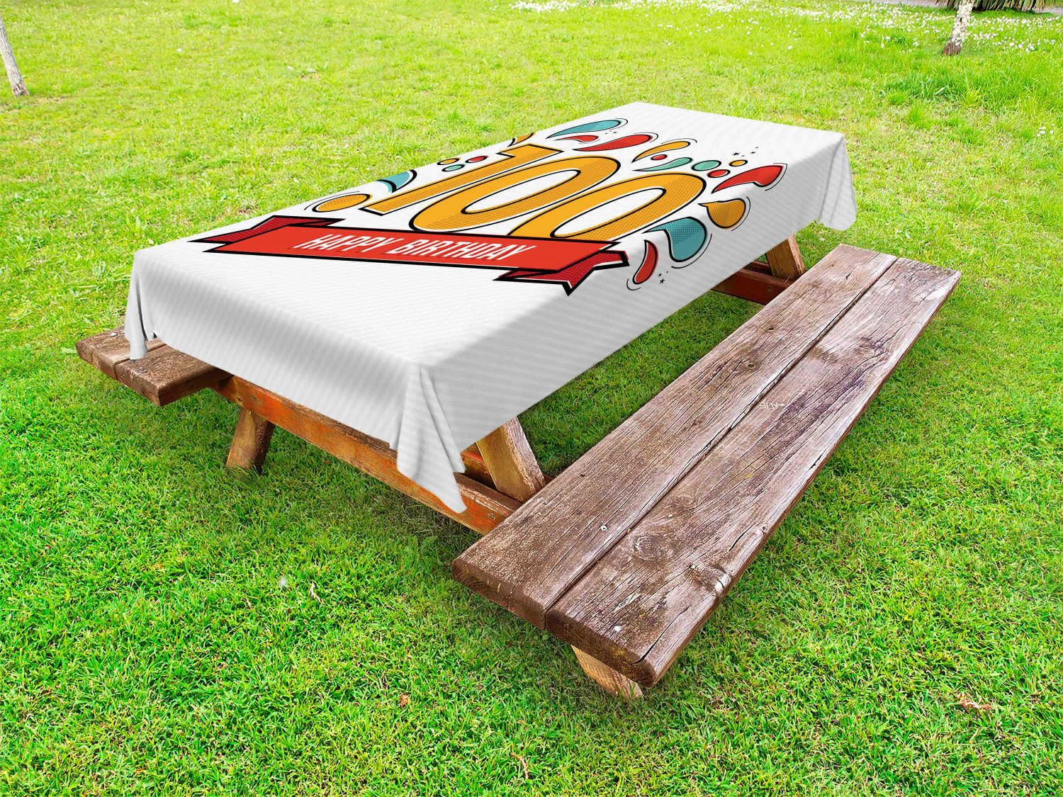 100th Birthday Outdoor Picnic Tablecloth in 3 Sizes Washable Waterproof - Picture 13 of 28