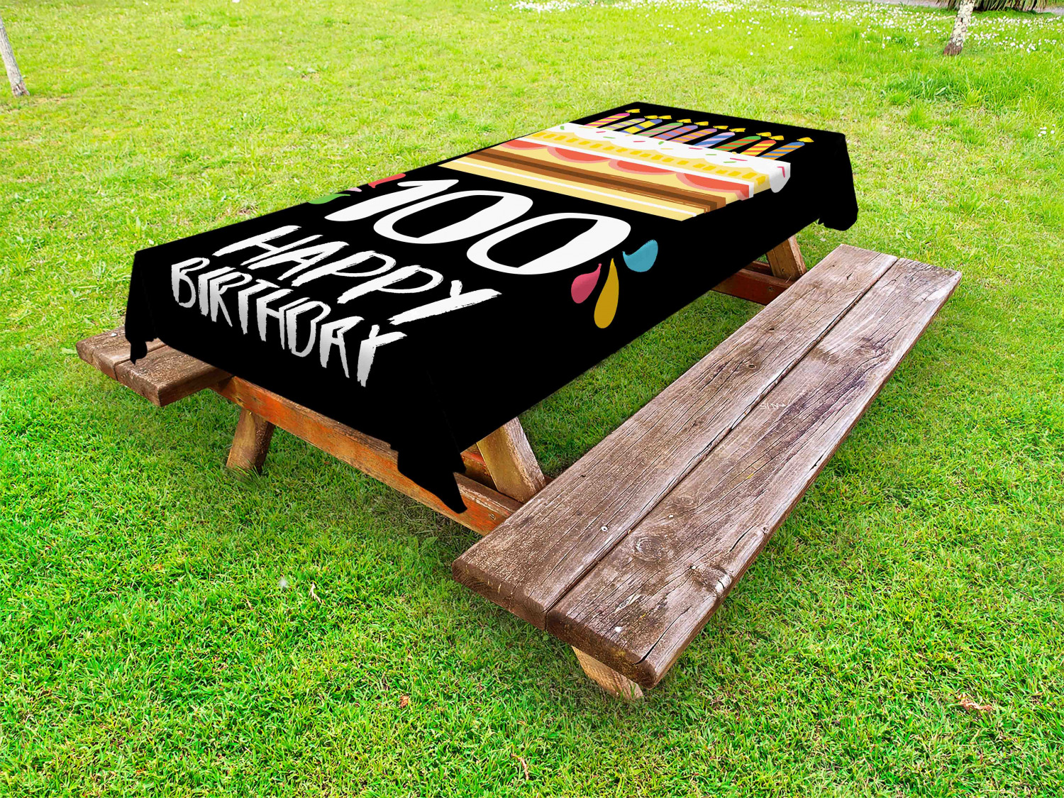 100th Birthday Outdoor Picnic Tablecloth in 3 Sizes Washable Waterproof - Picture 21 of 28