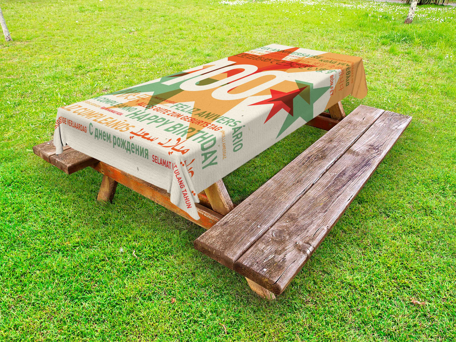 100th Birthday Outdoor Picnic Tablecloth in 3 Sizes Washable Waterproof - Picture 17 of 28