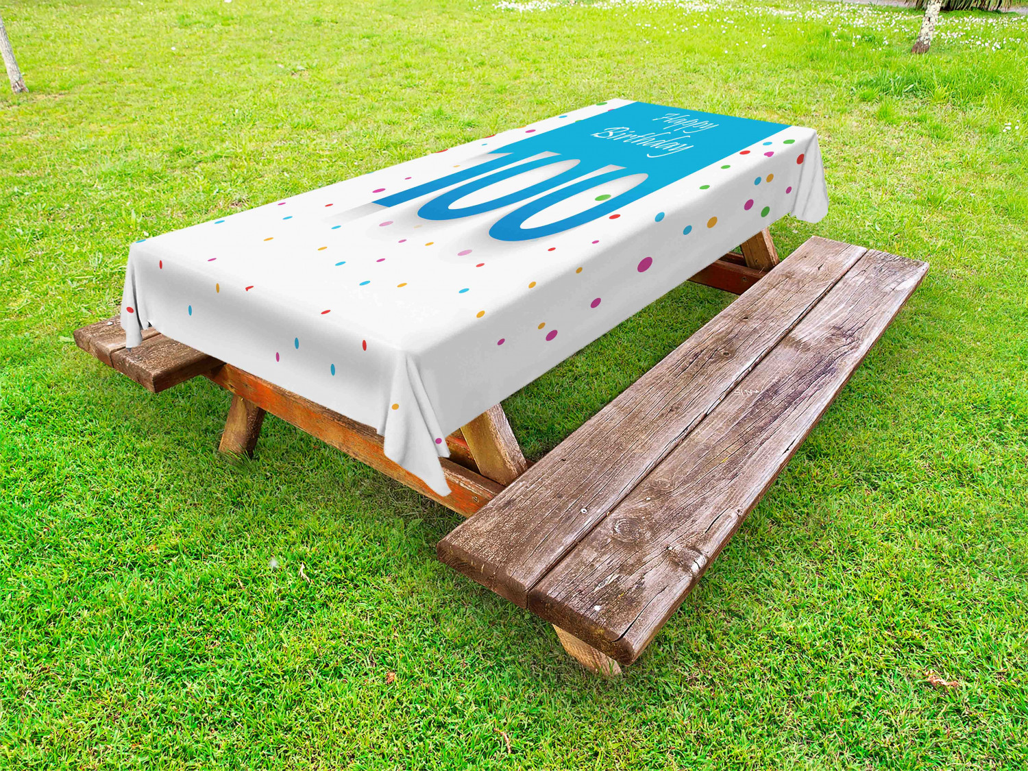 100th Birthday Outdoor Picnic Tablecloth in 3 Sizes Washable Waterproof - Picture 5 of 28