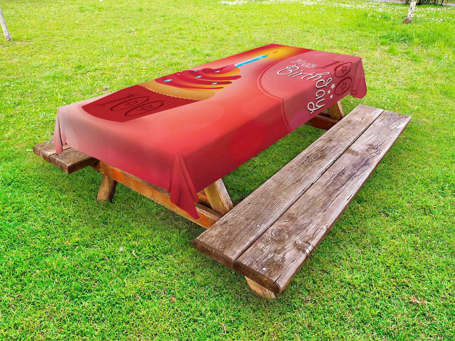 100th Birthday Outdoor Picnic Tablecloth in 3 Sizes Washable Waterproof - Picture 3 of 28