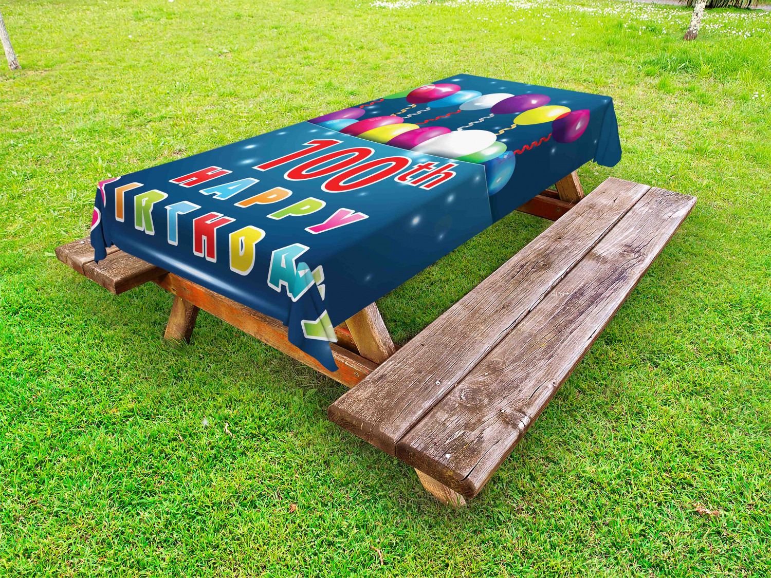 100th Birthday Outdoor Picnic Tablecloth in 3 Sizes Washable Waterproof - Picture 11 of 28