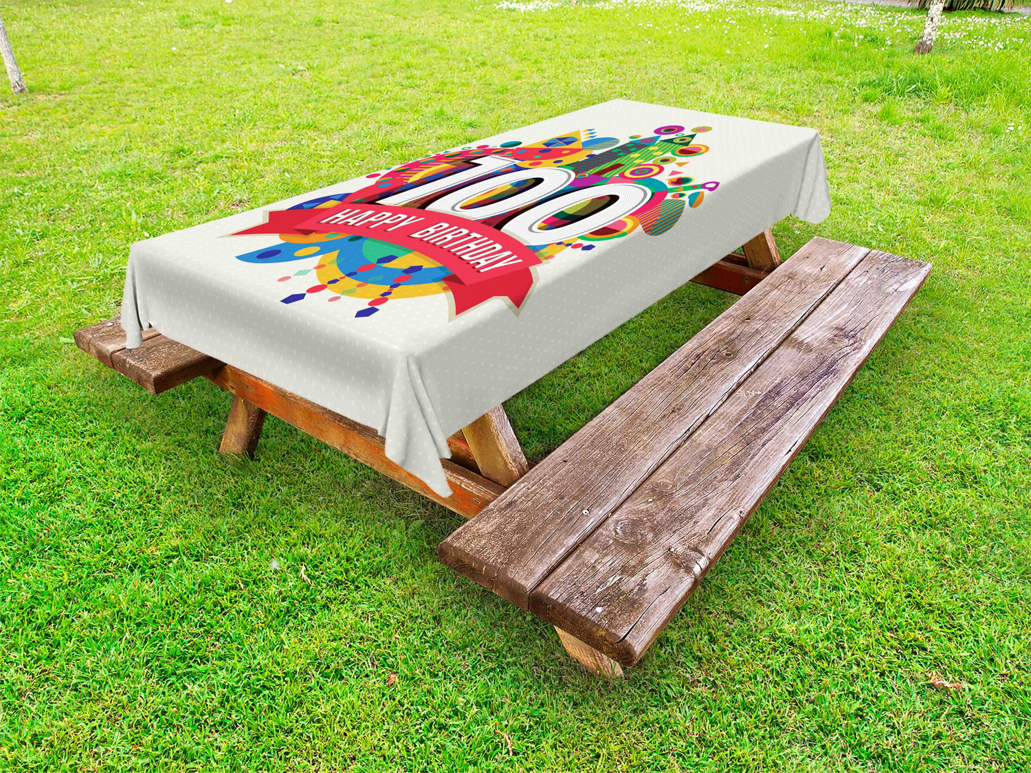 100th Birthday Outdoor Picnic Tablecloth in 3 Sizes Washable Waterproof - Picture 15 of 28
