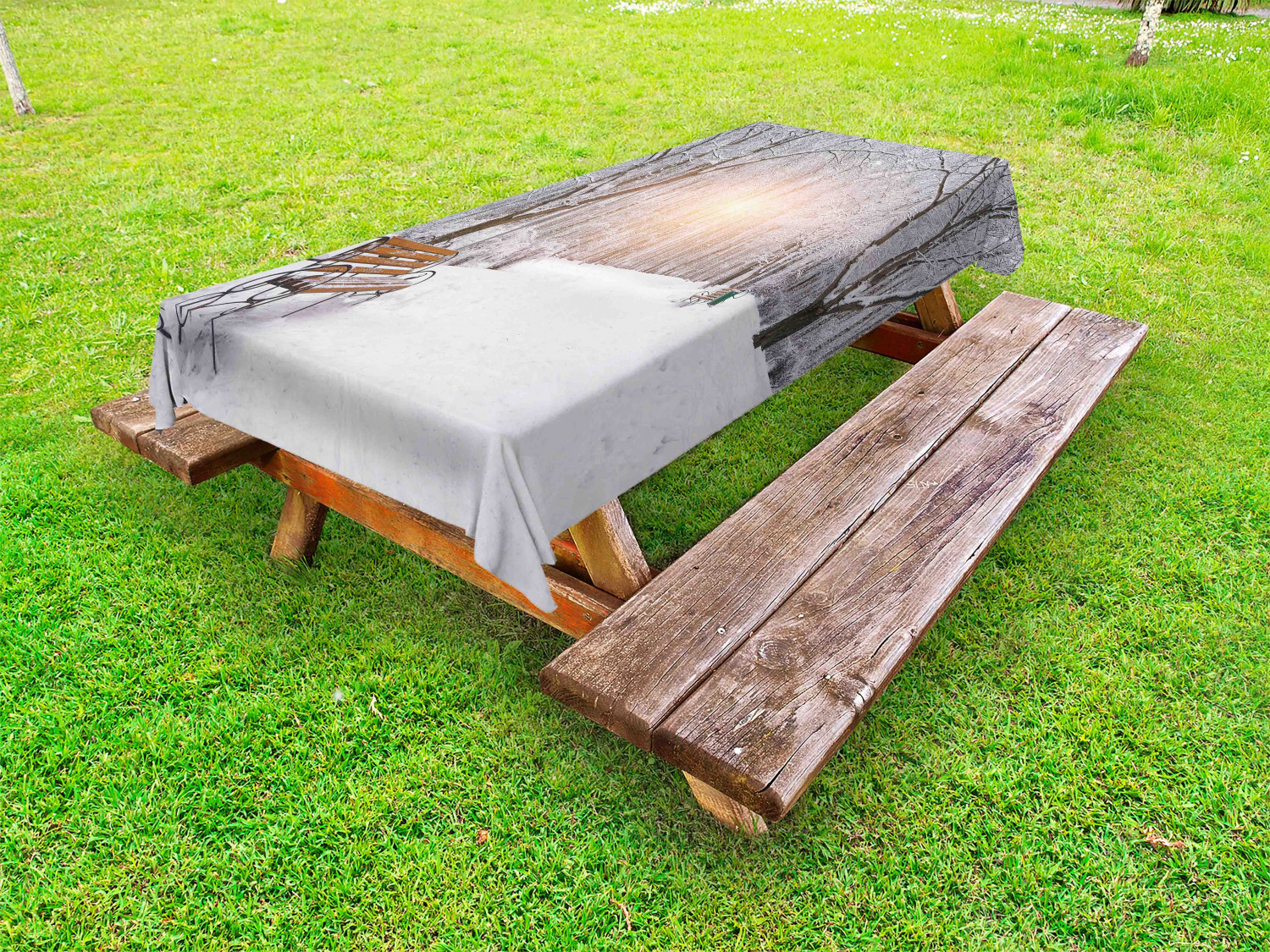 Winter Landscape Outdoor Picnic Tablecloth in 3 Sizes Washable Waterproof 