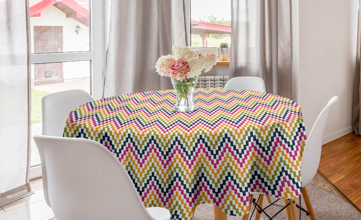 Ambesonne Chevron Zigzag Round Tablecloth Table Cover for Dining Room Kitchen