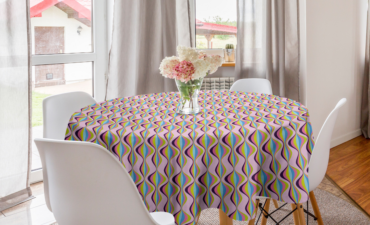 Ambesonne Abstract Shapes Round Tablecloth Table Cover for Dining Room Kitchen