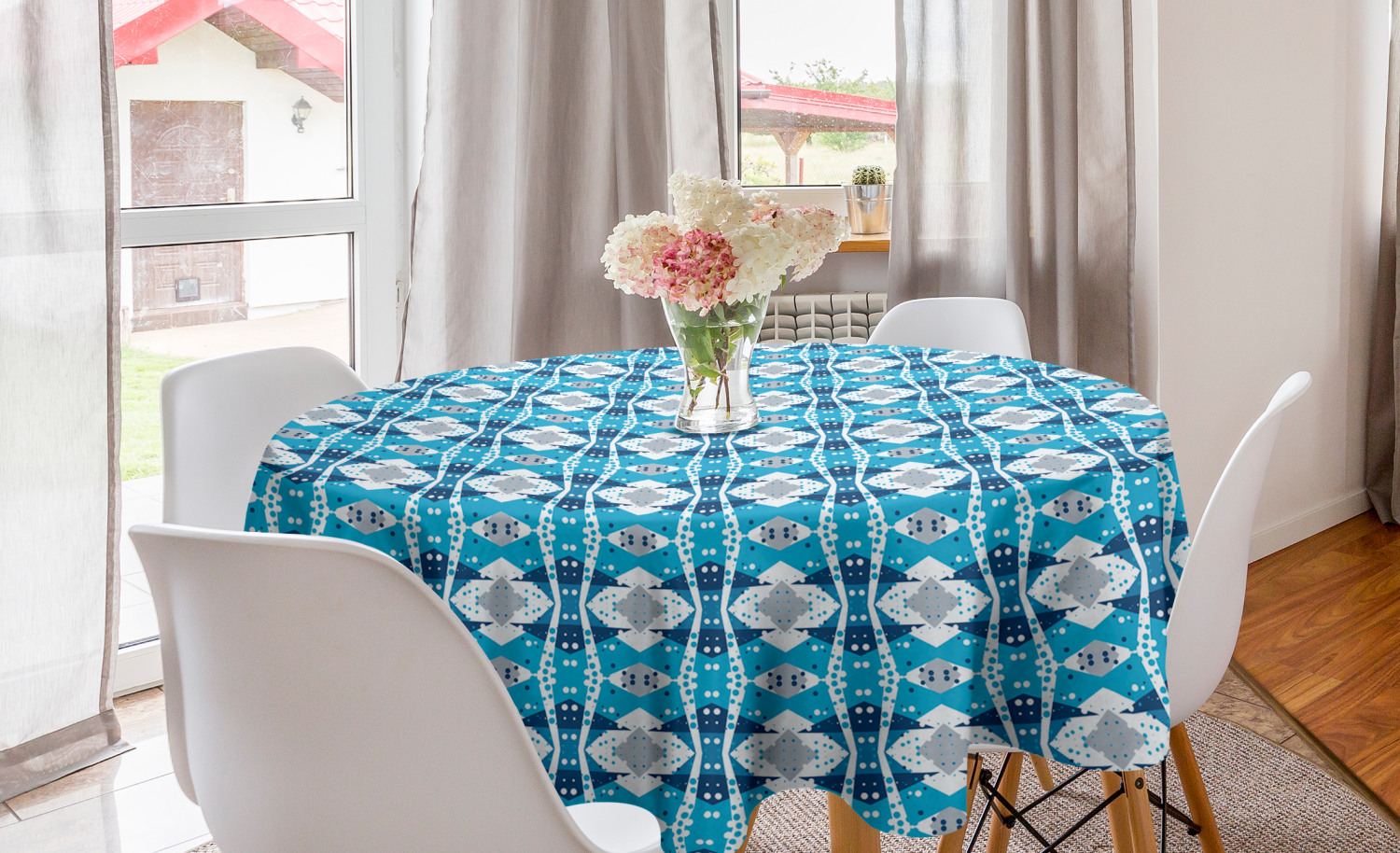 Ambesonne Geometric Detail Round Tablecloth Table Cover for Dining Room Kitchen