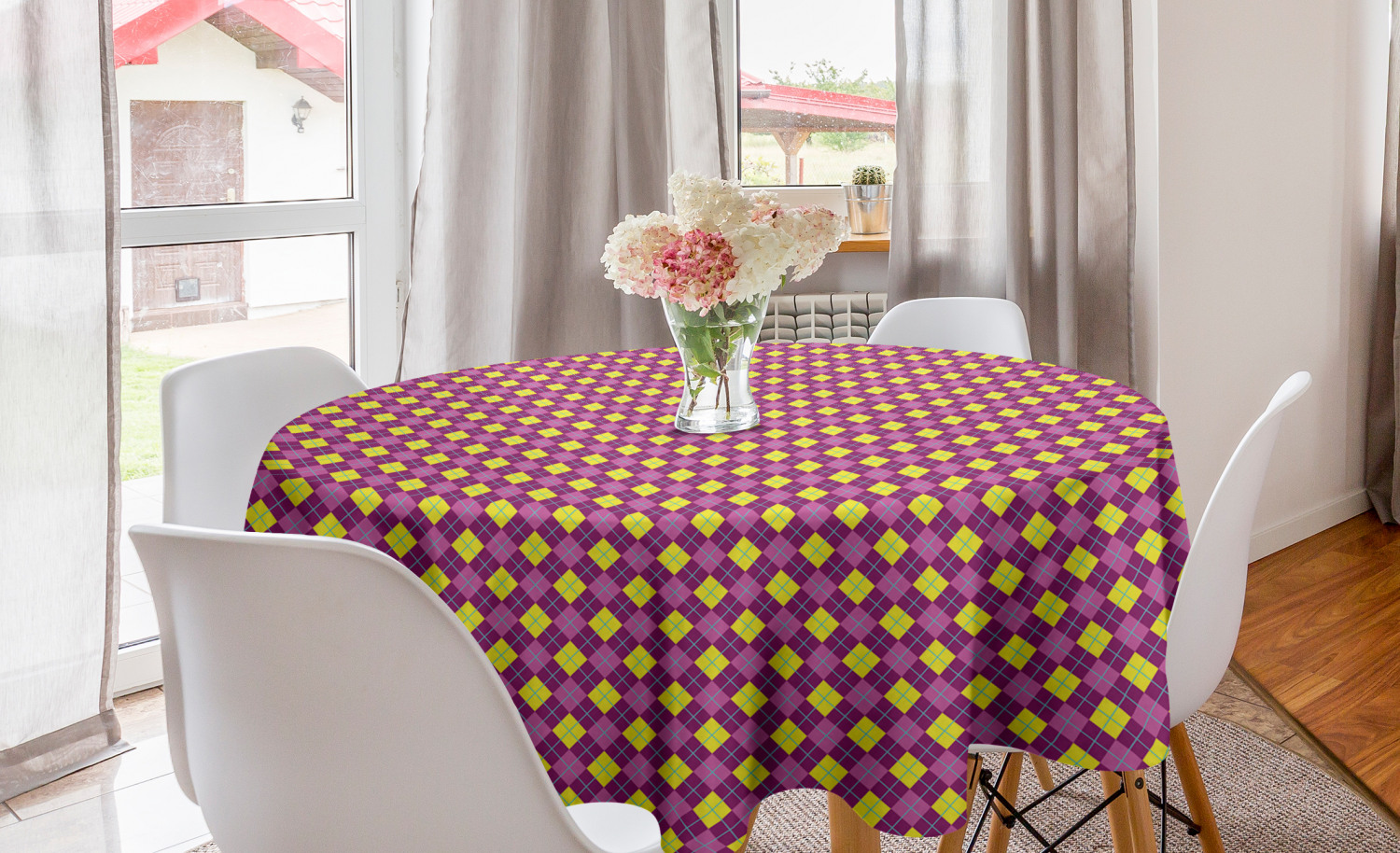 Ambesonne Simple Abstract Round Tablecloth Table Cover for Dining Room