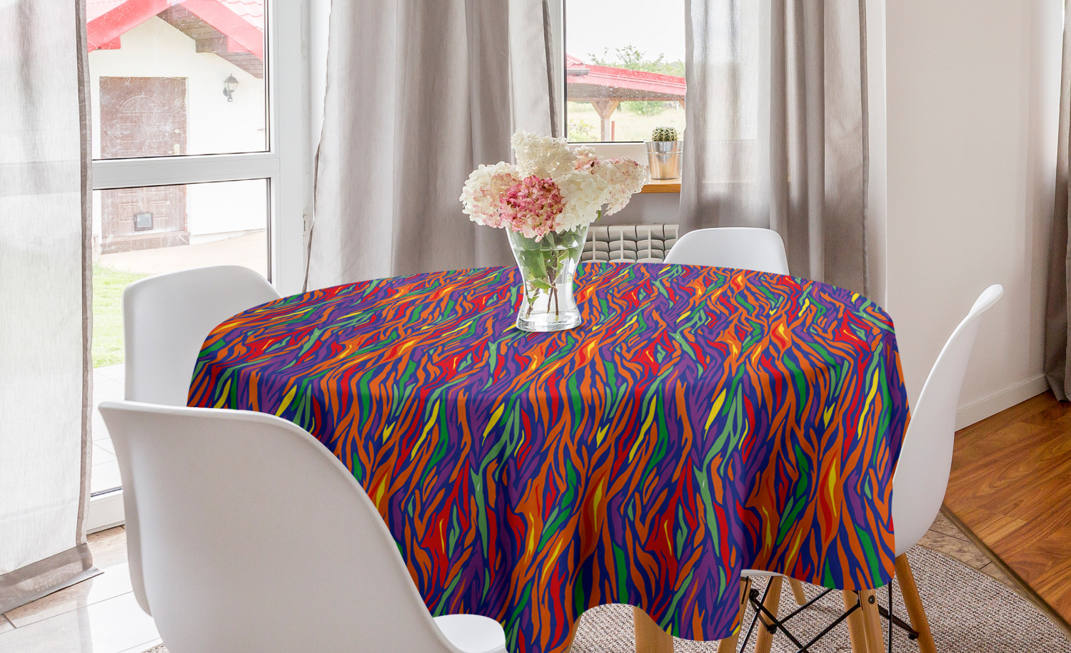Ambesonne Colorful Element Round Tablecloth Table Cover for Dining Room Kitchen