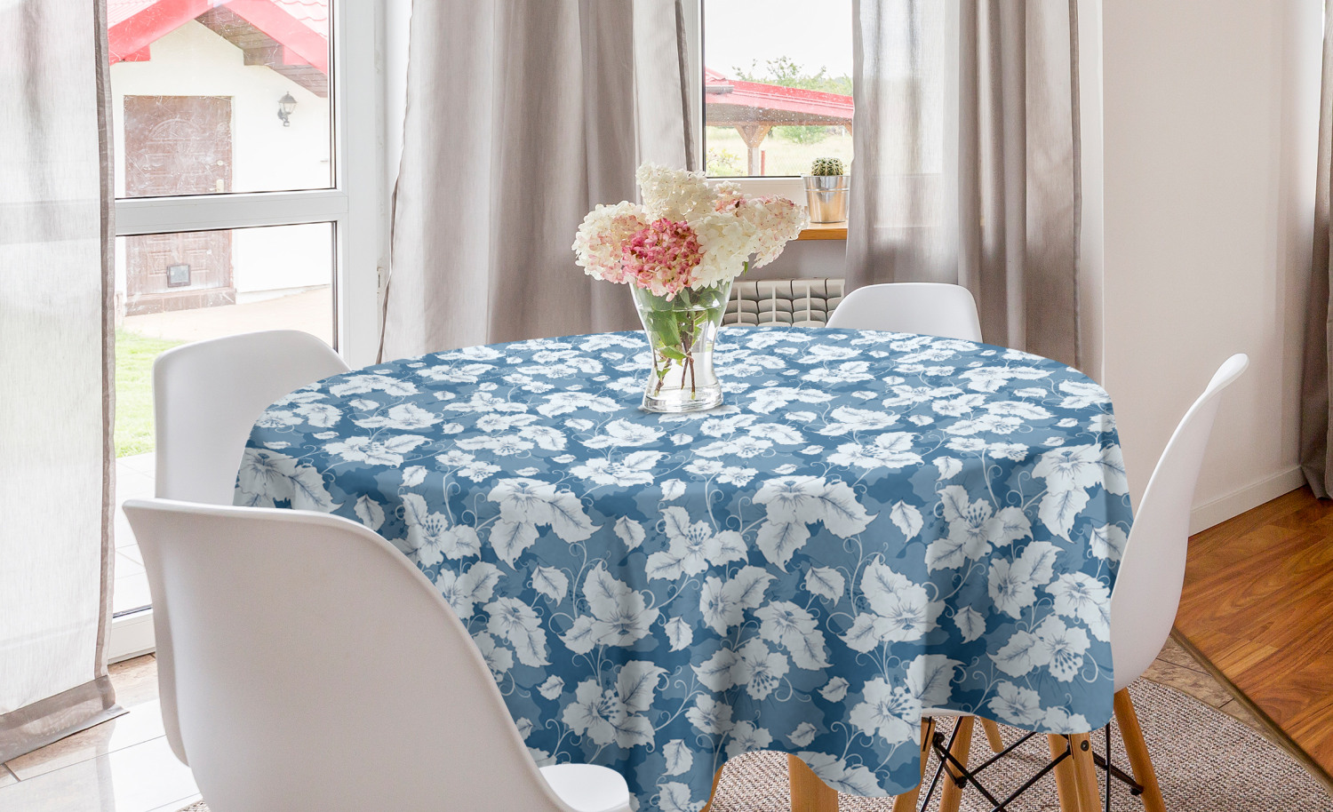 Ambesonne Floral Folk Round Tablecloth Table Cover for Dining Room Kitchen
