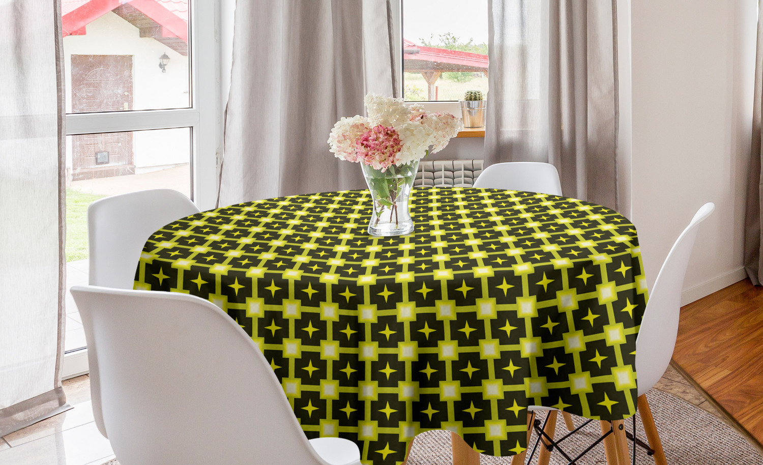 Ambesonne Geometric Modern Round Tablecloth Table Cover for Dining Room