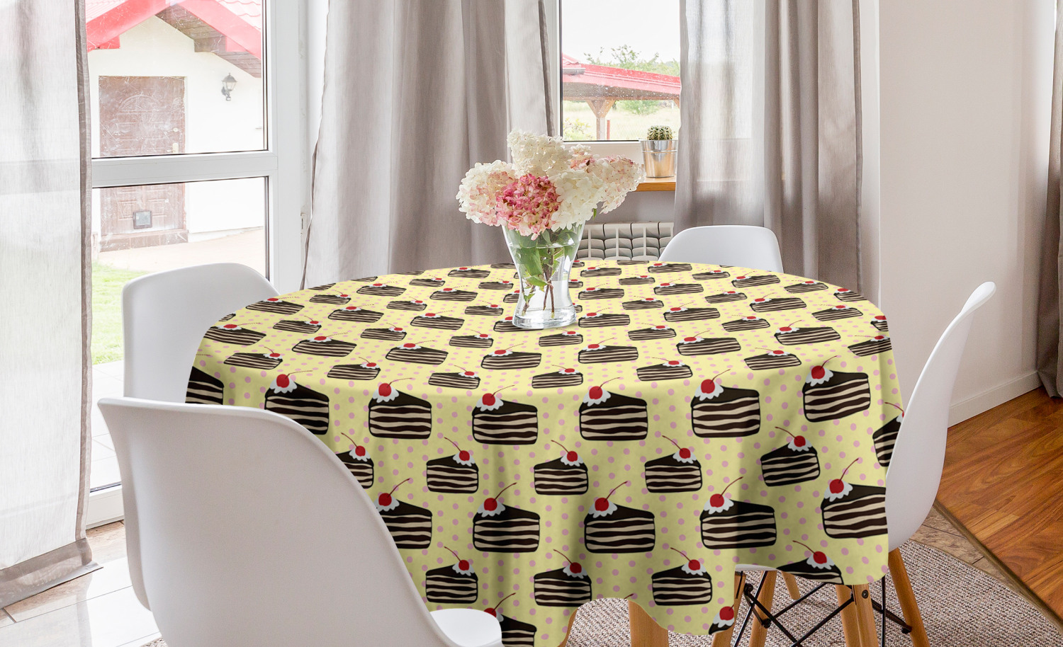 Ambesonne Cartoon Round Tablecloth Table Cover for Dining Room Kitchen