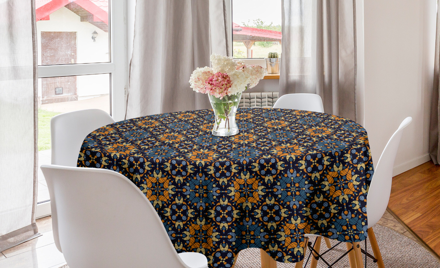 Ambesonne Abstract Theme Round Tablecloth Table Cover for Dining Room Kitchen