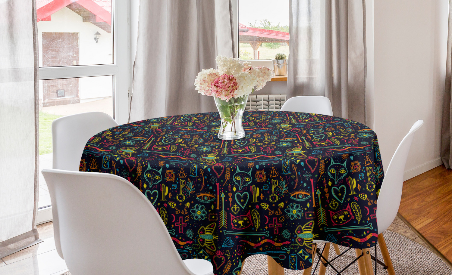 Kitchen round tablecloth. store Circle tablecloth. Geometric triangles tablecloth. Tapestry tablecloth. Countryside house tablecloth